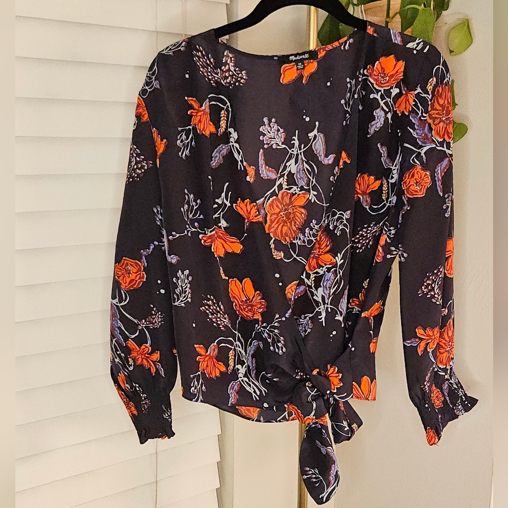 Madewell Silk Smocked-Sleeve Wrap Top in Loose Bouquet Floral - XS